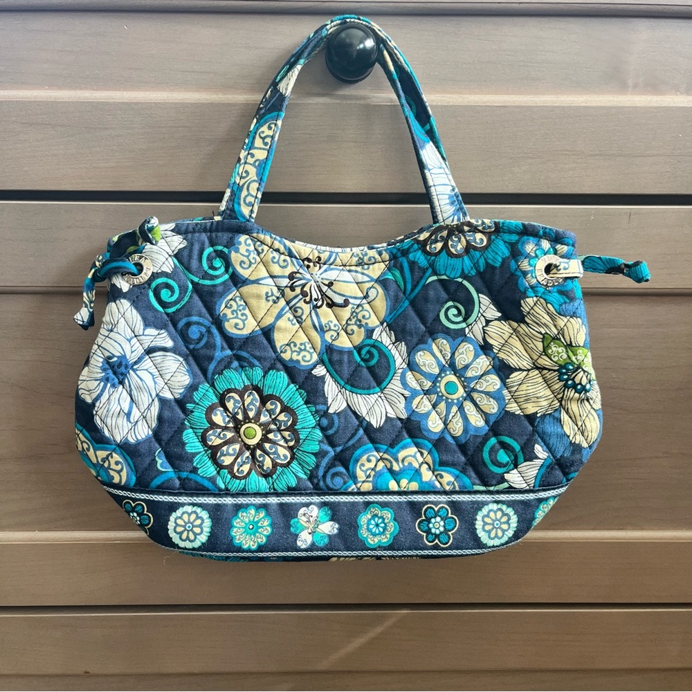 Vera Bradley Retired Sherry Mod Navy Blue Floral Tote Satchel Handbag EUC